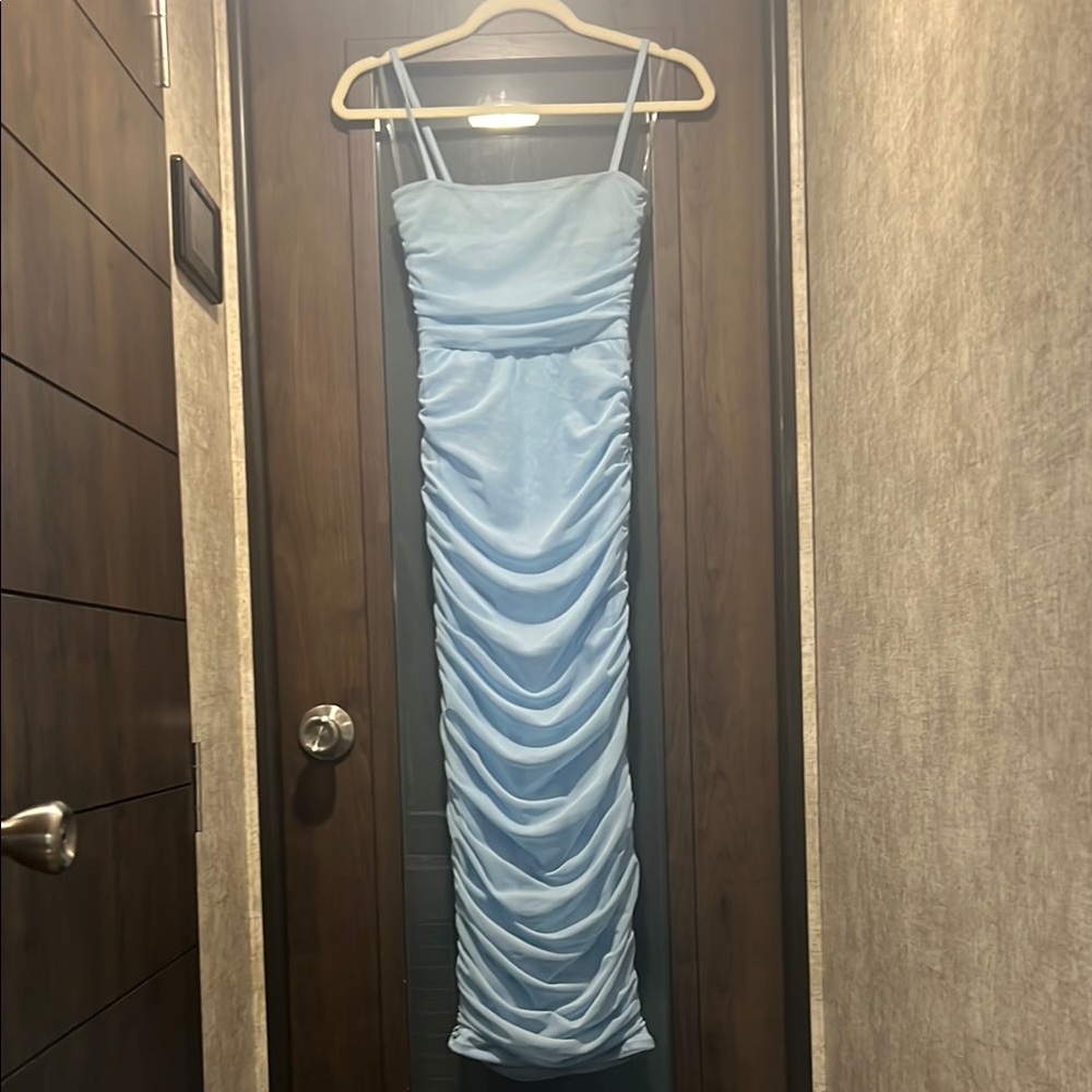 Elegant Blue Ruched Dress